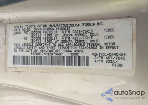 2001 Toyota Tacoma Base V6 from USA, damaged, VIN 5TEWN72N81Z879407